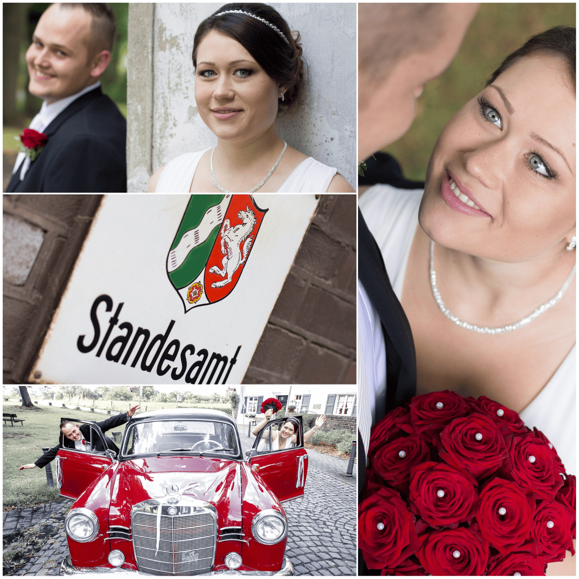 Eine Collage von Bildern eines Bräutigams und einer Braut.